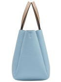 Bolso tote mujer azul claro, textura graneada, asas y correa beige.