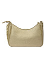 Cartera dorada sofisticada con bolsillos prácticos, perfecta para combinar con vestimenta formal.