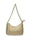 Tote bag elegante con emblema metálico, ideal para eventos formales y salidas nocturnas.
