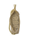 Bolso dorado metálico casual chic para mujer con textura granulada y cadena glamorosa.