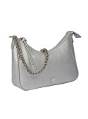 Tote bag femenino gris, acabado metálico, tendencia urbana chic, versátil para cualquier ocasión.