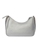 Bolso casual gris para mujer con tres bolsillos, uno con cierre, ideal para organización.