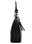 Bolso negro minimalista con correa ajustable, adecuado para eventos formales y casuales.