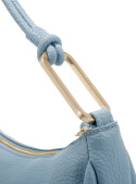 Cartera celeste casual de mujer, material PU graneado con textura rugosa y detalles de nudos.