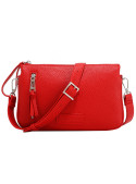 Bolso rojo sofisticado para mujer, mezcla de funcionalidad y estética, ideal para moda actual.