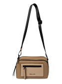 Bolso casual beige con contraste negro, ideal para uso diario y estilo urbano minimalista.