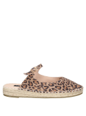 Calzado femenino en cuero con diseño leopardo, suela de yute, ideal para ocasiones informales.