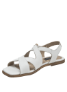 Sandalia minimalista de cuero blanco con textura suave y diseño chic para mujer.