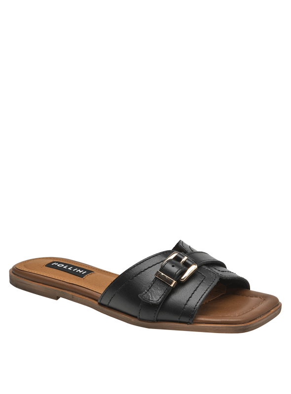 Sandalia de mujer en cuero negro, estilo minimalista, perfecta para eventos casuales.