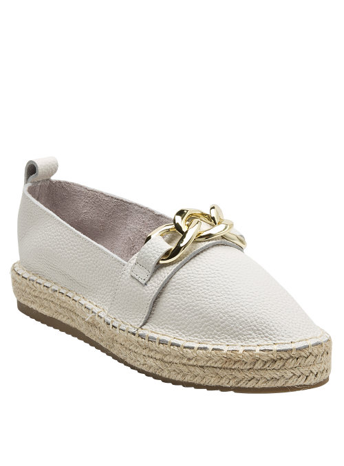Alpargata beige para mujer, mezcla de cuero y yute, perfecta para un look casual.