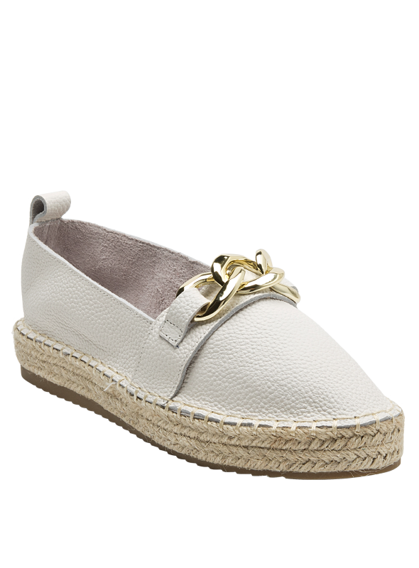 Alpargata beige para mujer, mezcla de cuero y yute, perfecta para un look casual.