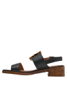 Sandalia de cuero negro con taco bajo cuadrado café, ideal para ocasiones semi-informales.