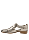 Calzado oxford dorado para mujer, cuero metálico con textura perforada, ideal para ocasiones casuales.