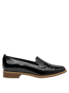 Calzado casual de cuero negro charolado para mujer, adecuado para reuniones de oficina.