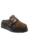 Calzado mule de cuero para mujer, estampado leopardo, hebilla dorada, versátil y moderno.