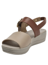Sandalia de cuero multicolor para mujer, ideal para primavera-verano, con correas café y beige.