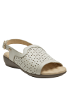 Sandalia de cuero blanco crema, textura lisa y suave, perfecta para looks casuales.