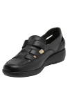 Calzado de cuero negro femenino, estilo sobrio con tiras entrelazadas para un look versátil.
