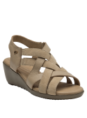 Sandalia de cuero beige para mujer, con suela de plataforma y estilo casual, perfecta para cualquier ocasión.