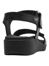 sandalia negra de cuero para mujer, suela cómoda, ideal para paseos y salidas informales.