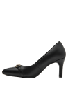 calzado formal de cuero negro para mujer, sofisticado y versátil con diseño clásico y detalle dorado