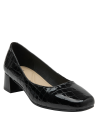 Zapato de cuero negro con diseño clásico y tacón bajo, perfecto para oficina.