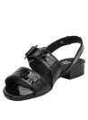 Sandalia negra de cuero con textura de cocodrilo, diseño formal para mujer.