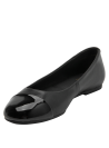 Elegante ballerina formal de cuero negro con textura suave y detalles brillantes.
