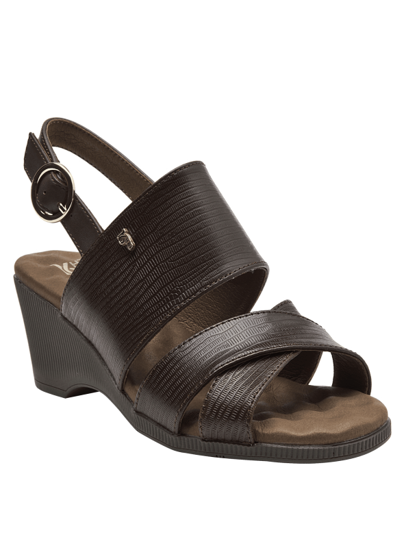 Sandalia de cuero café oscuro con diseño elegante y moderno, ideal para eventos semi-formales.
