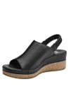 Sandalia de cuero negro con plataforma cómoda, perfecta para ocasiones informales.