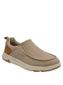 zapatilla beige casual de hombre en textil con detalles minimalistas y cuero sintético en el talón