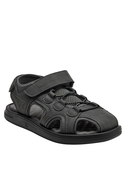 Sandalia masculina negra, cómoda para paseos y encuentros casuales.