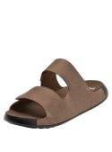 Sandalia casual café para hombre, con cintas ajustables de velcro en material sintético que imita el cuero.