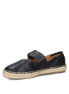 Alpargata de cuero negro para mujer con hebilla dorada y suela de yute, estilo casual boho-chic.