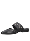 zapato mule negro de cuero para mujer con remaches metálicos en el empeine, estilo rockero