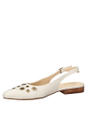 Zapato slingback de cuero blanco para mujer con ojales metálicos, estilo casual y elegante.