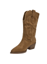 Bota de cuero camel con acabado opaco y costuras rústicas, perfecta para un estilo casual.