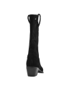 Cuero negro mate de alta calidad en bota vaquera para mujer, diseño clásico y atemporal.