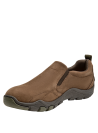 Calzado de cuero café sin cordones, con elástico lateral, ideal para caminatas ligeras.