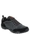 zapatilla gris versátil de cuero con diseño robusto para actividades al aire libre