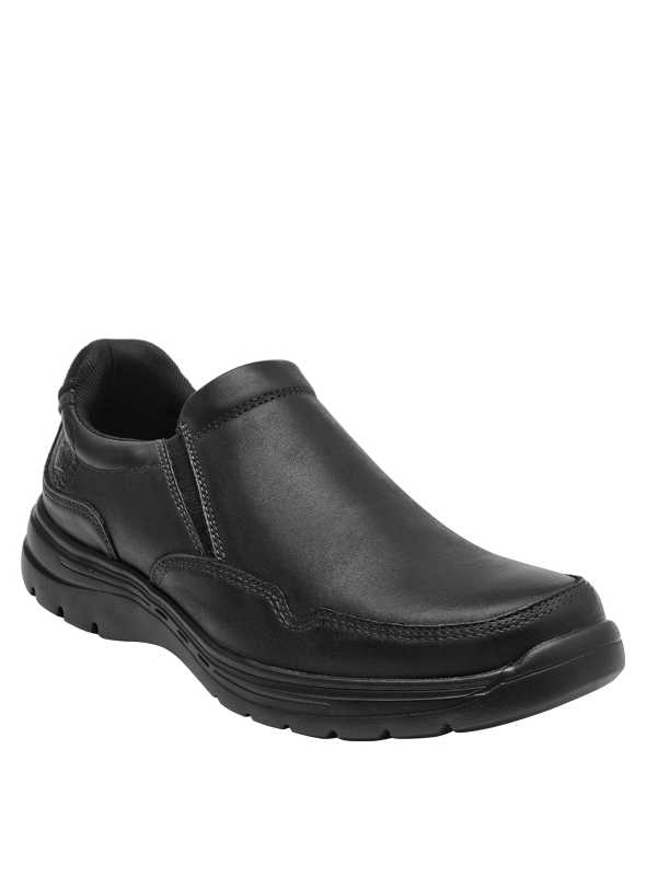 Zapato slip-on de cuero negro, diseño sobrio y funcional para eventos semiformal.