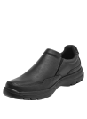 Zapato de cuero negro sin cordones, estilo casual para hombre, ideal para ambientes formales.
