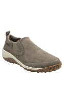 Zapatilla casual de cuero taupe para mujer, sin cordones, perfecta para un look relajado y sofisticado.