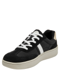 cuero negro con cordones blancos y franja lateral en zapatilla urbana para mujer