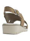 Sandalia taupe de cuero para mujer con bordado bohemio en el borde superior.