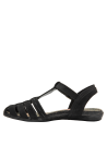 Calzado casual de cuero negro con diseño de jaula y plantilla floral interna.