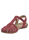 Elegante sandalia de cuero burdeos con diseño floral en la plantilla y suela antiderrapante.