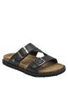 Sandalia de cuero negro con hebillas modernas, perfecta para combinar con prendas ligeras.