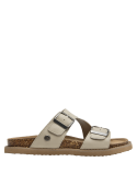 Sandalia de mujer en cuero beige, ideal para moda normcore y athleisure.