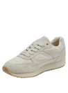 elegante zapatilla urbana beige de cuero con secciones textiles para mujer